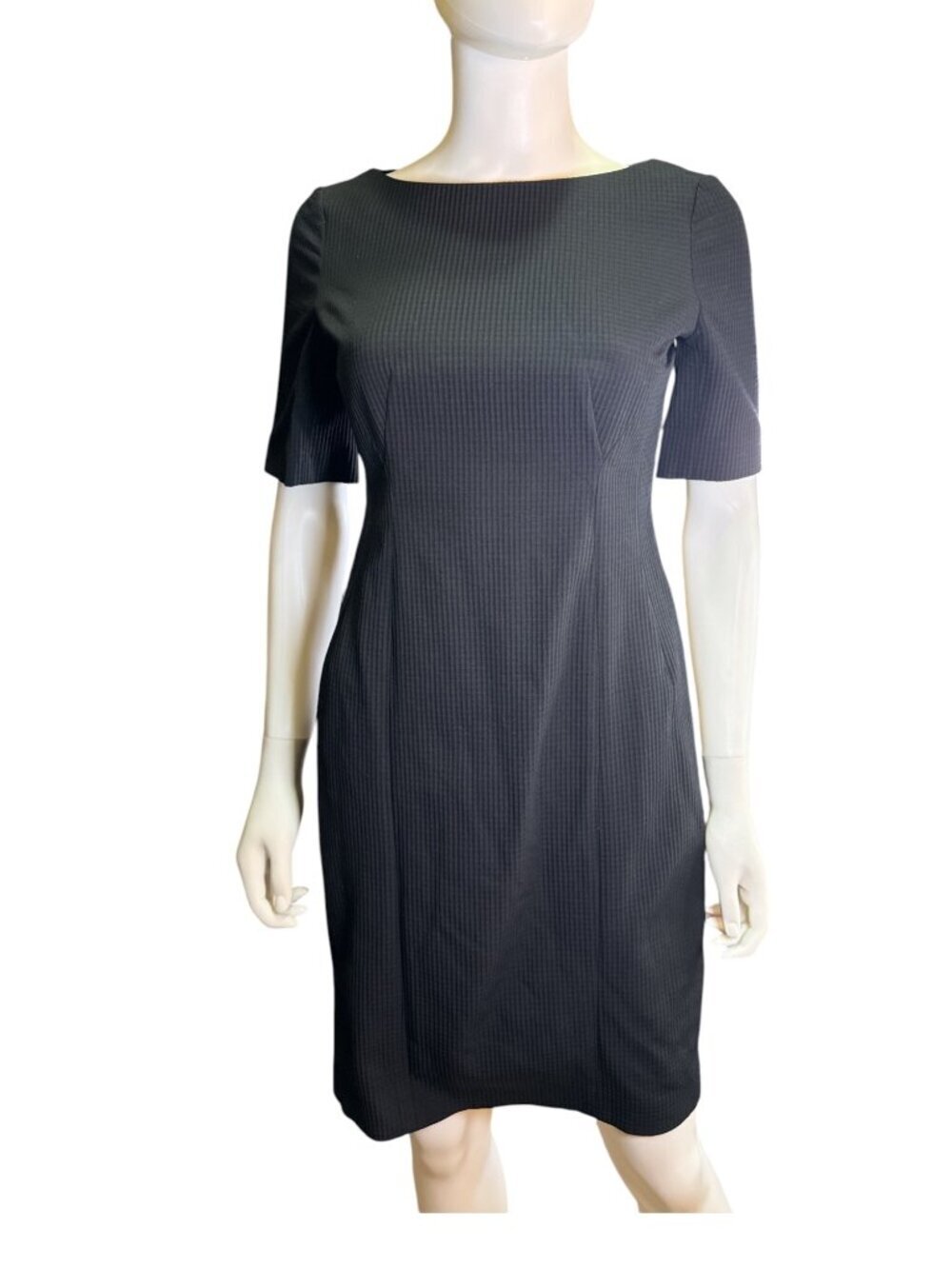 Brooks Brothers Womens Black Sheath Dress 4P Seersucker Office  Mid-Sleeve EUC